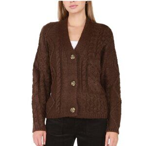 Joie Vintage Brown Stretch Cable Knit Cardigan Size M